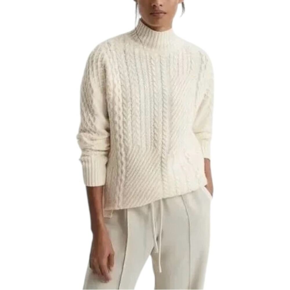 Reiss Martha Roll Neck Cable Knit Sweater Wool Blend Cream XS